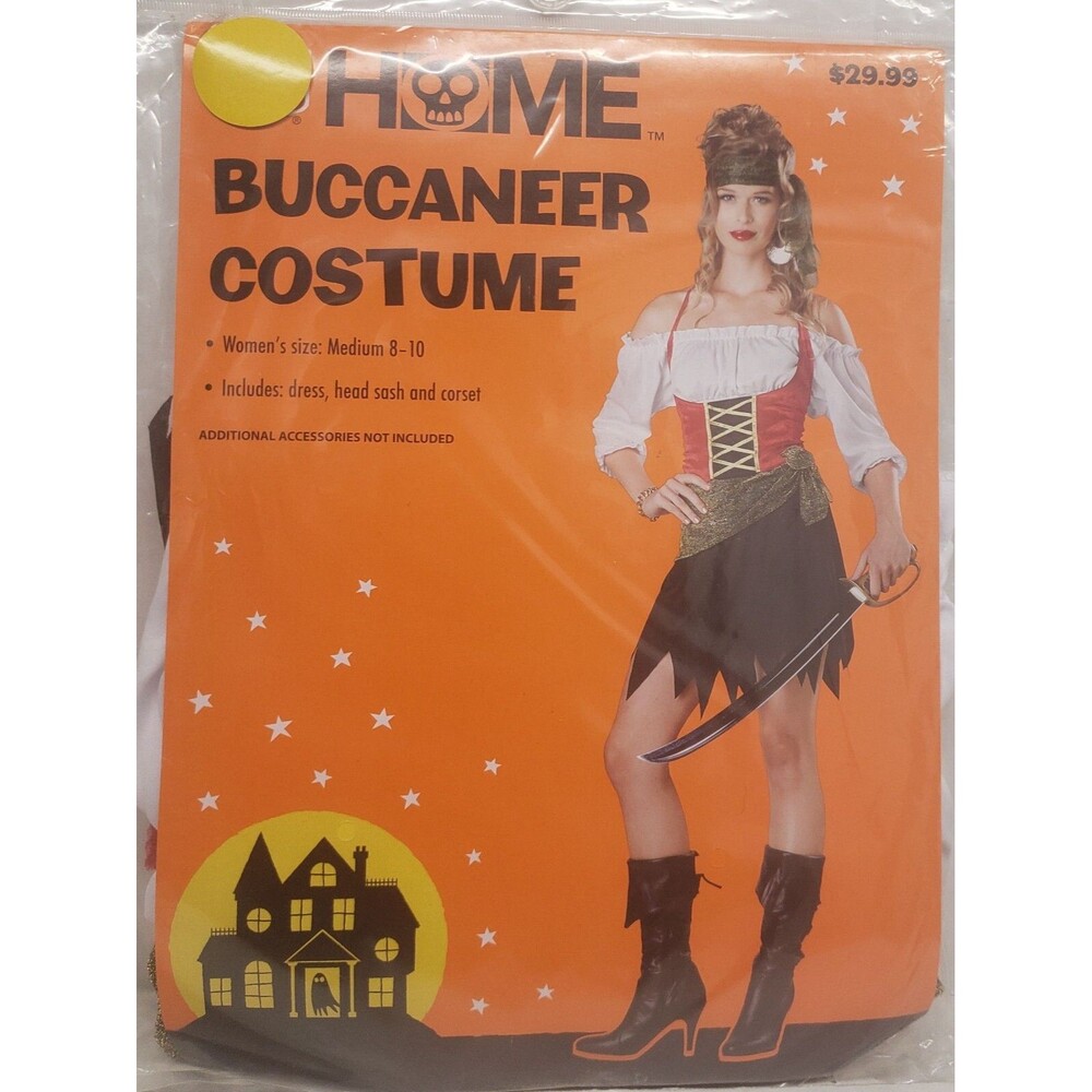 NEW Adult Women Halloween Costume, PIRATE, BUCCANEER DRESS.HEAD SASH,CORSET, M